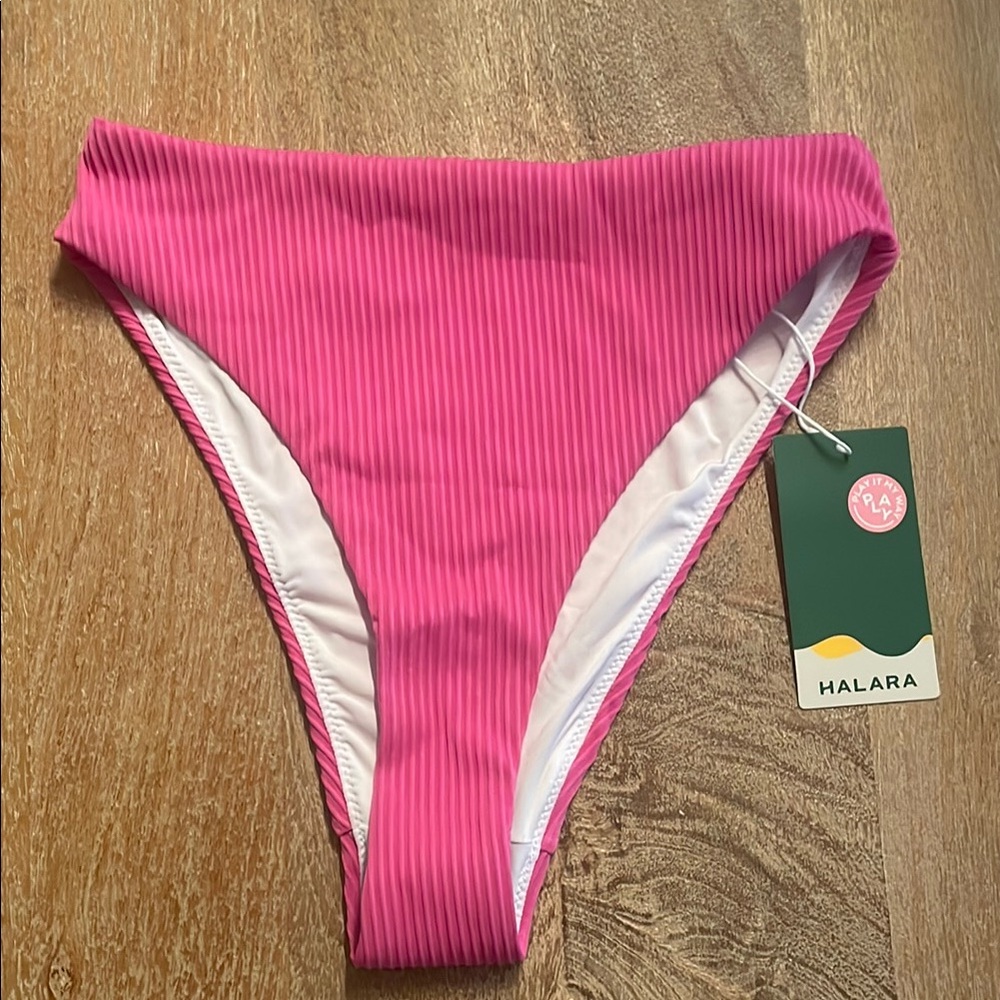 NWT Halara Pink High Waist Ribbed Bikini Bottom
